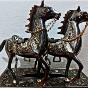 Antique Two Horse Figures, Horse Brownish-Gold Finish Statue